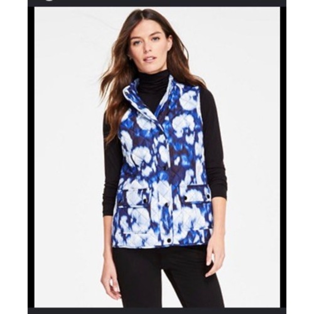 Jones New York Women‎ Quilted Vest Sapphire Multi Blue Tie Dye Mock Neck NWT PS